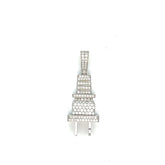 14k White Gold 1.50ct E VS2 Round Diamond Plug Pendant 15.1 gram